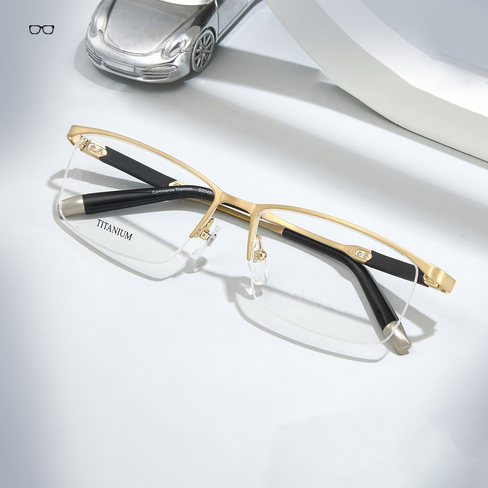 S9049 High-End Halv-Frame Ikke-deformerbare Pure Titanium-briller