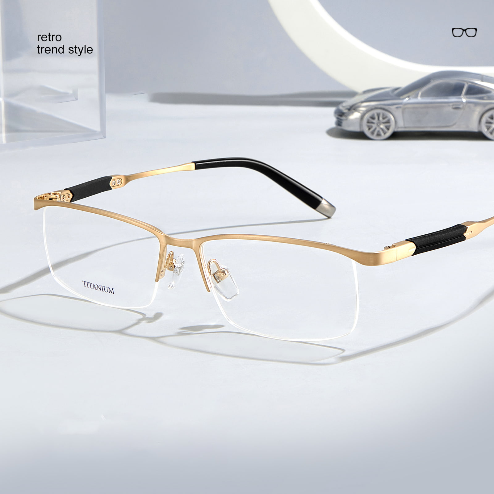 S9049 High-End Halv-Frame Ikke-deformerbare Pure Titanium-briller