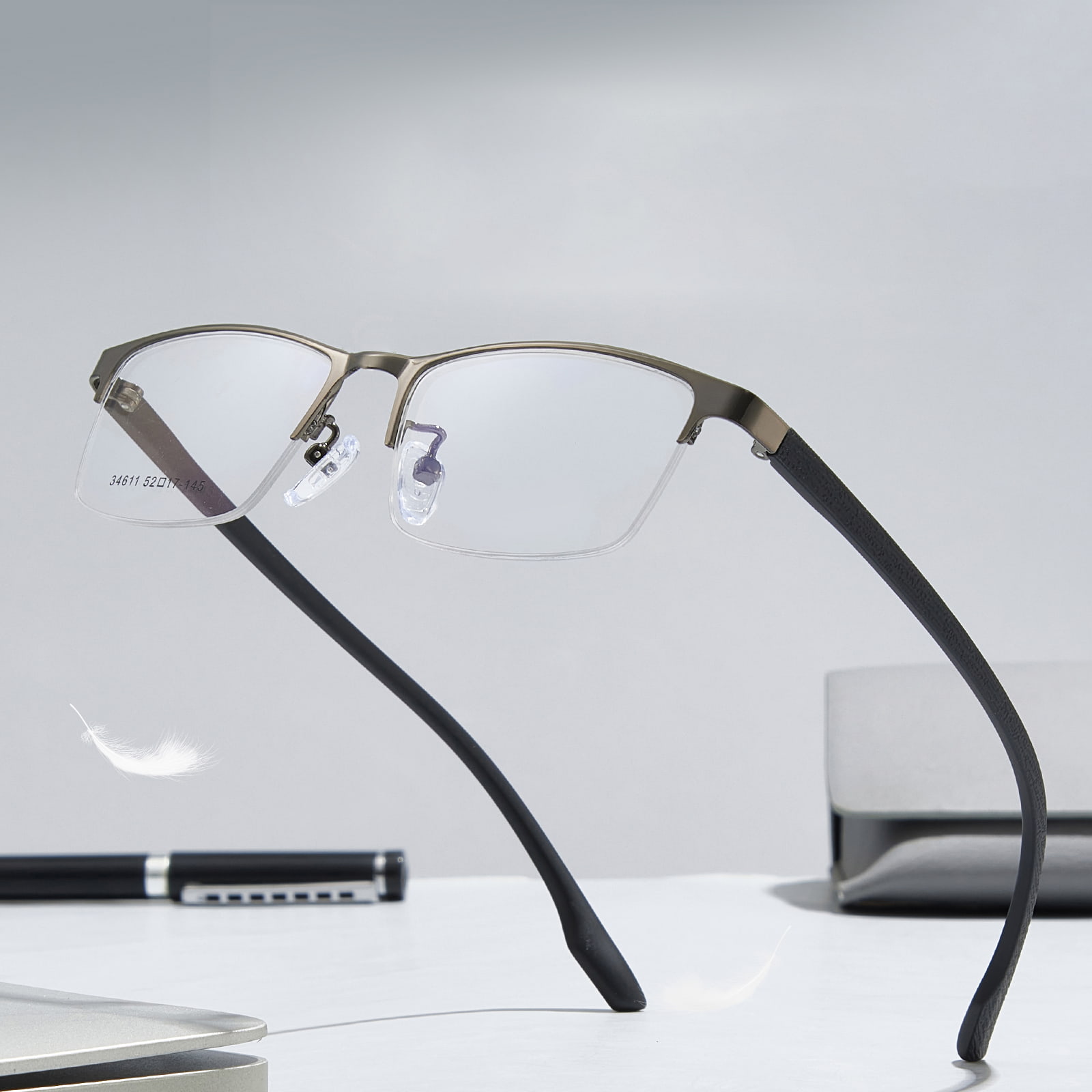 34611 Minimalistiske halvramme hypoallergene legeringsbriller