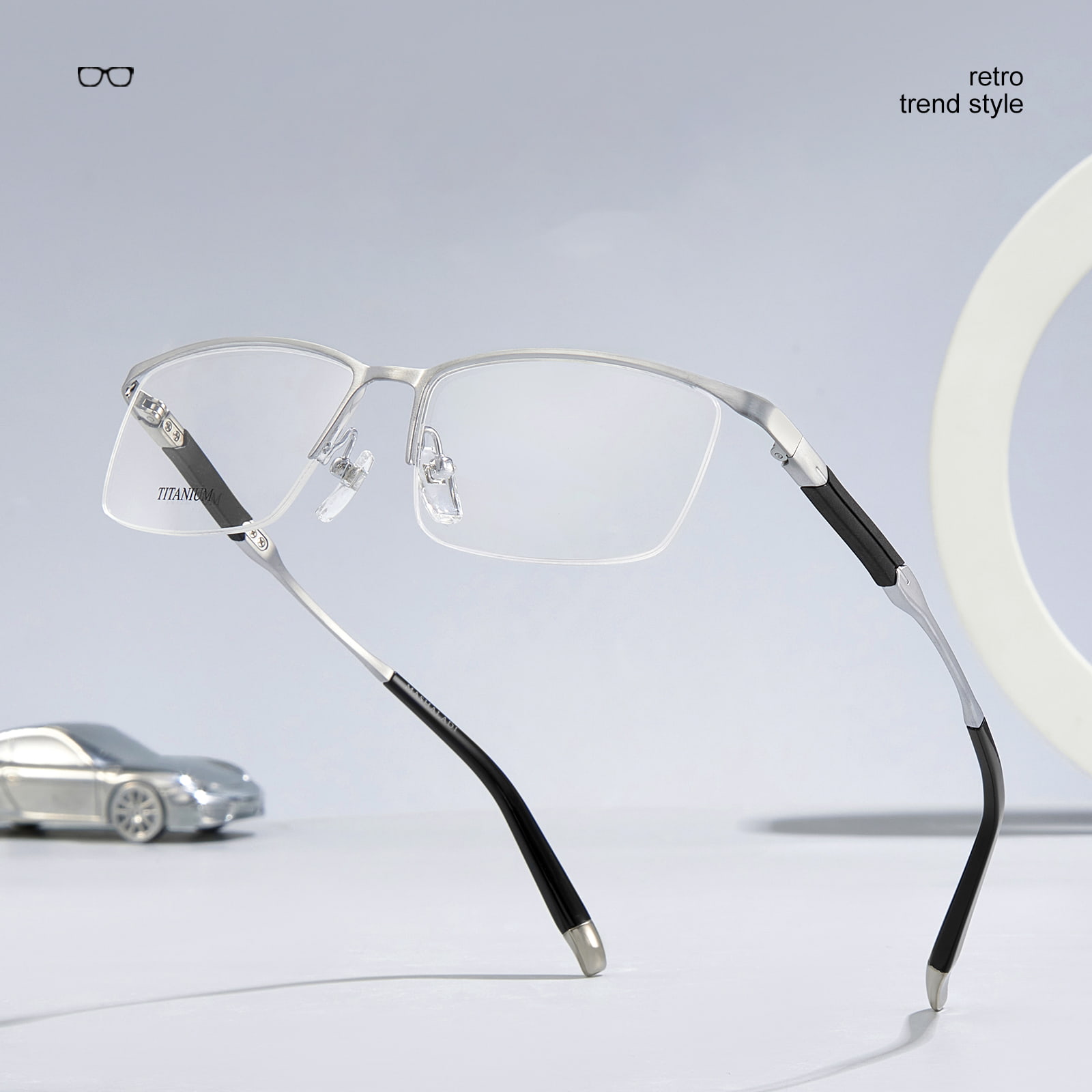 S9049 High-End Halv-Frame Ikke-deformerbare Pure Titanium-briller