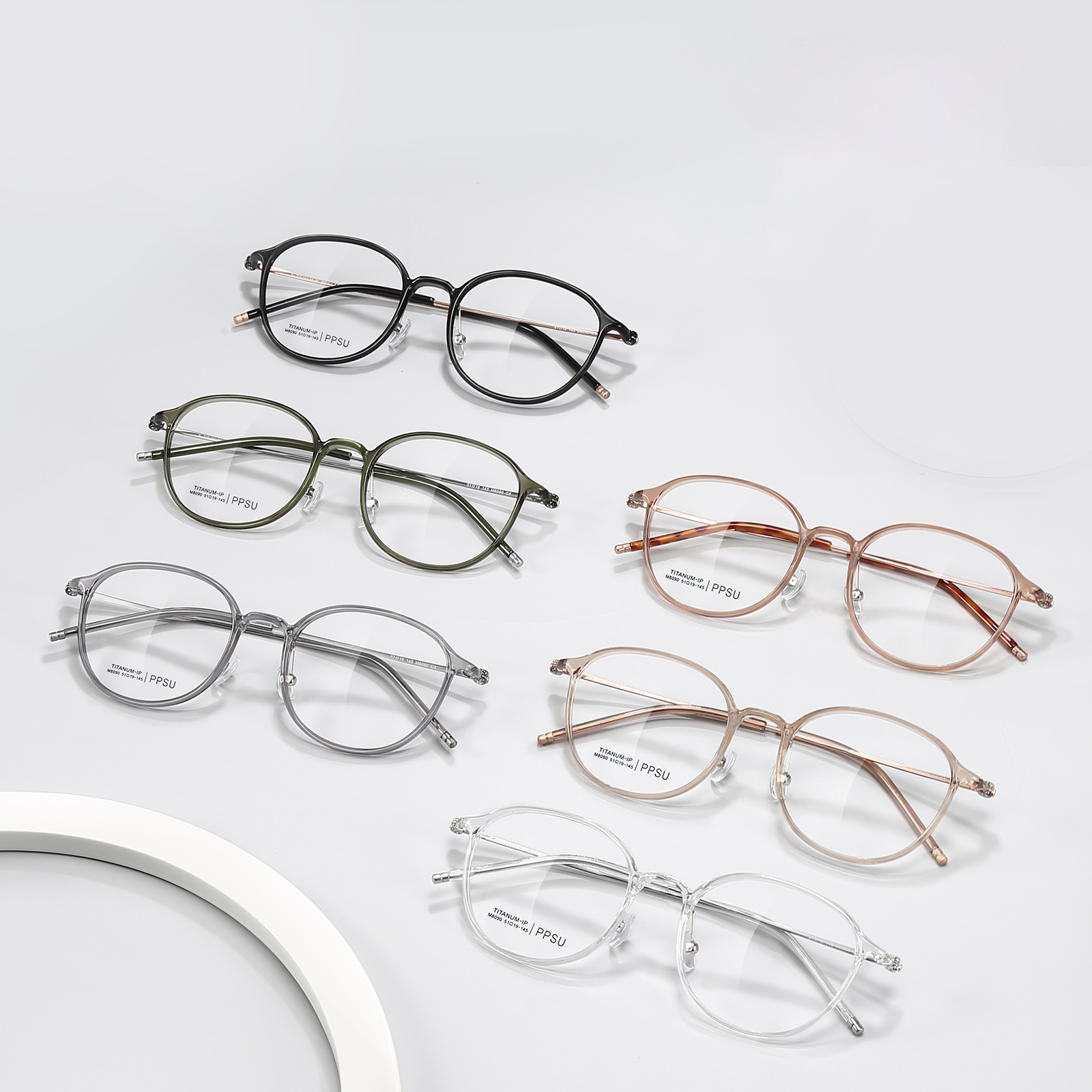 M8090 rund stel Klassiske højtemperaturbestandige β-titanium-briller
